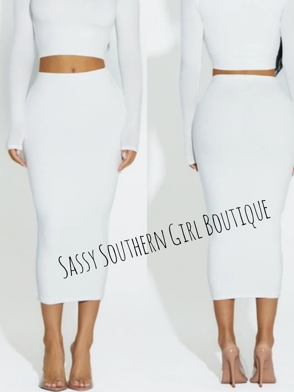 🆕⭐naked wardrobe White High-Waist Midi Pencil Skirt